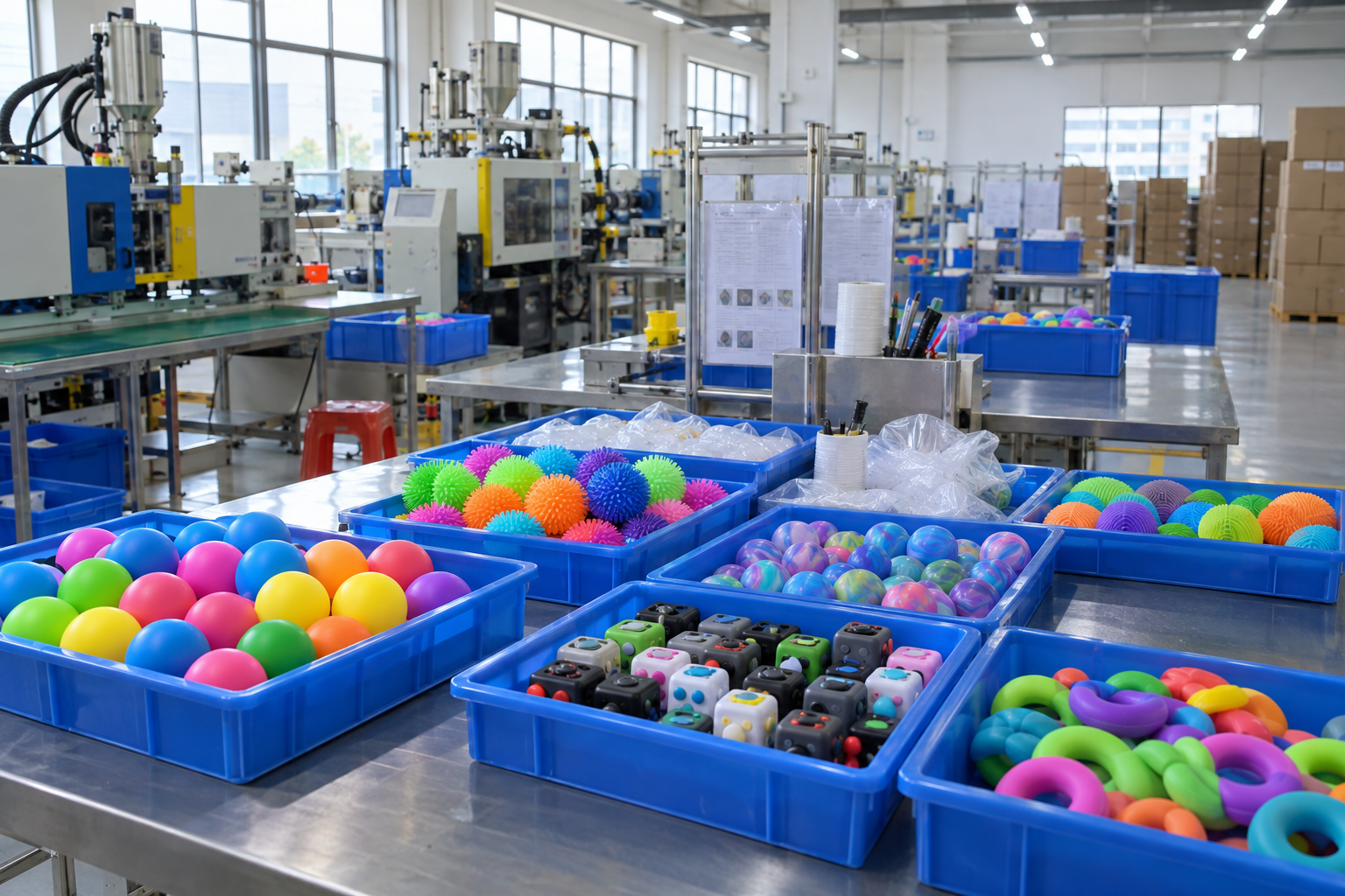 Organised stress relief toy production floor in Shenzhen